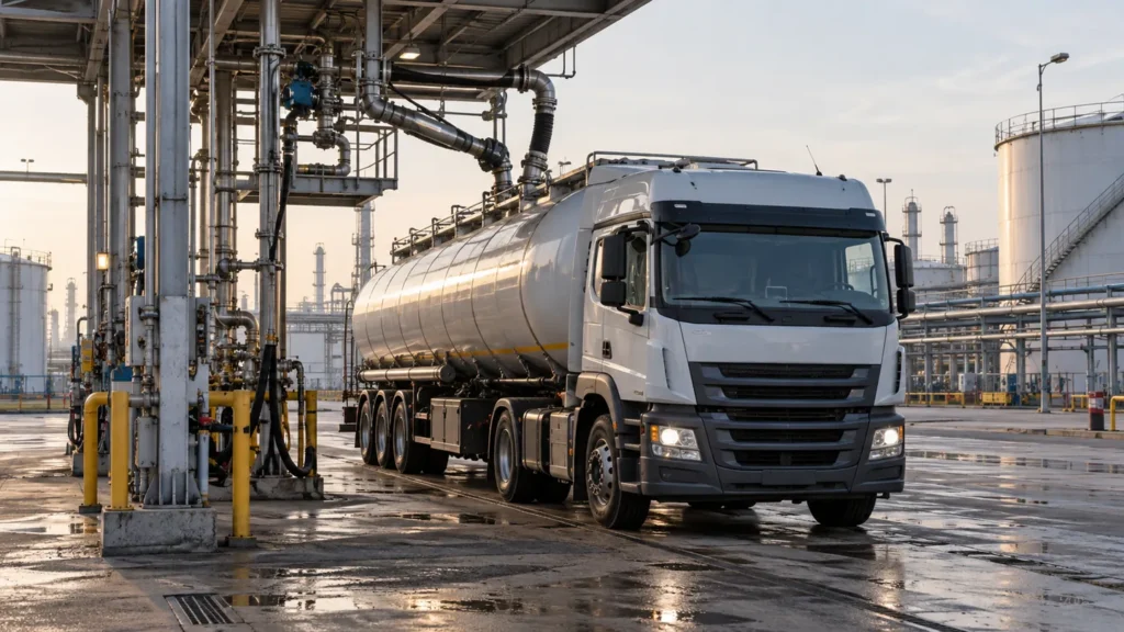Бензовоз под наливом на нефтебазе